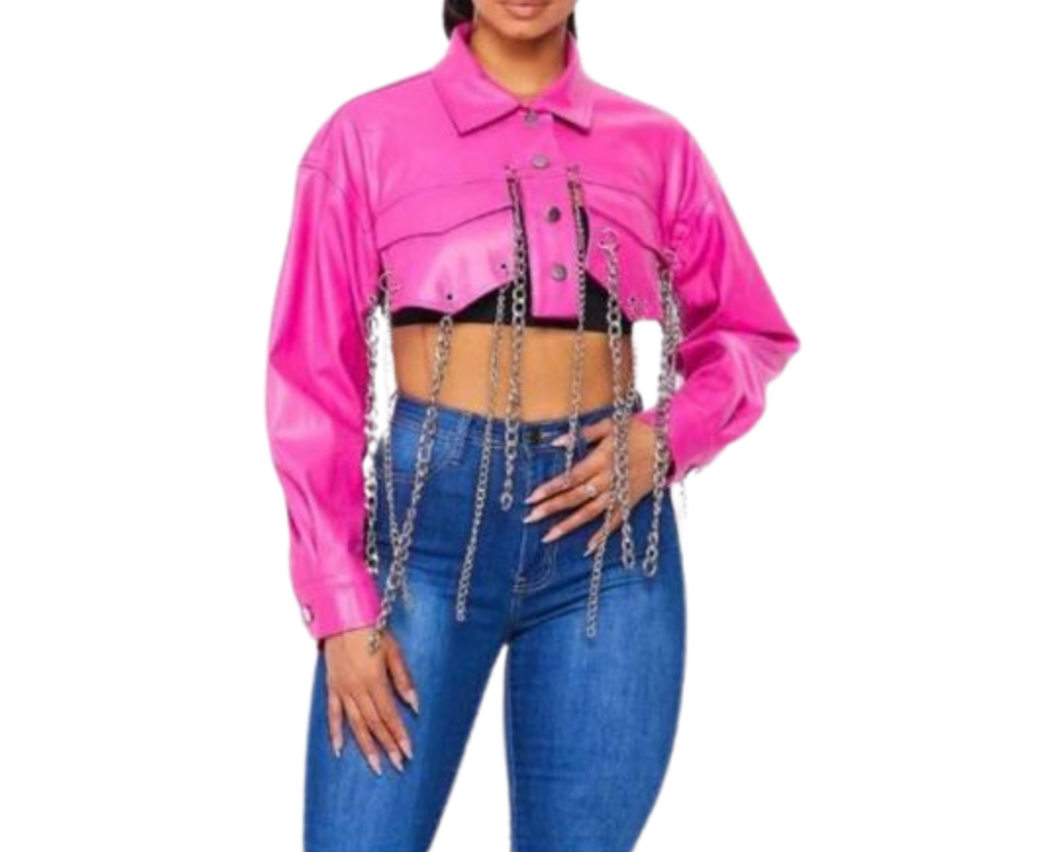 Chain Fringe PU Crop Jacket