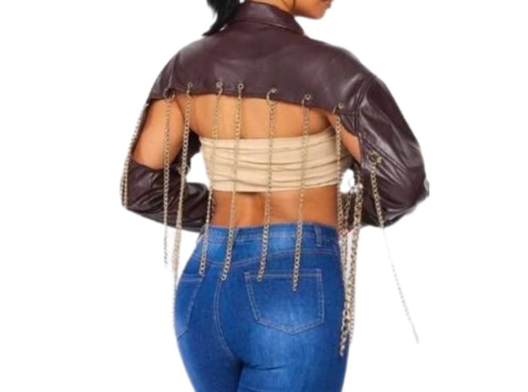 Chain Fringe PU Crop Jacket