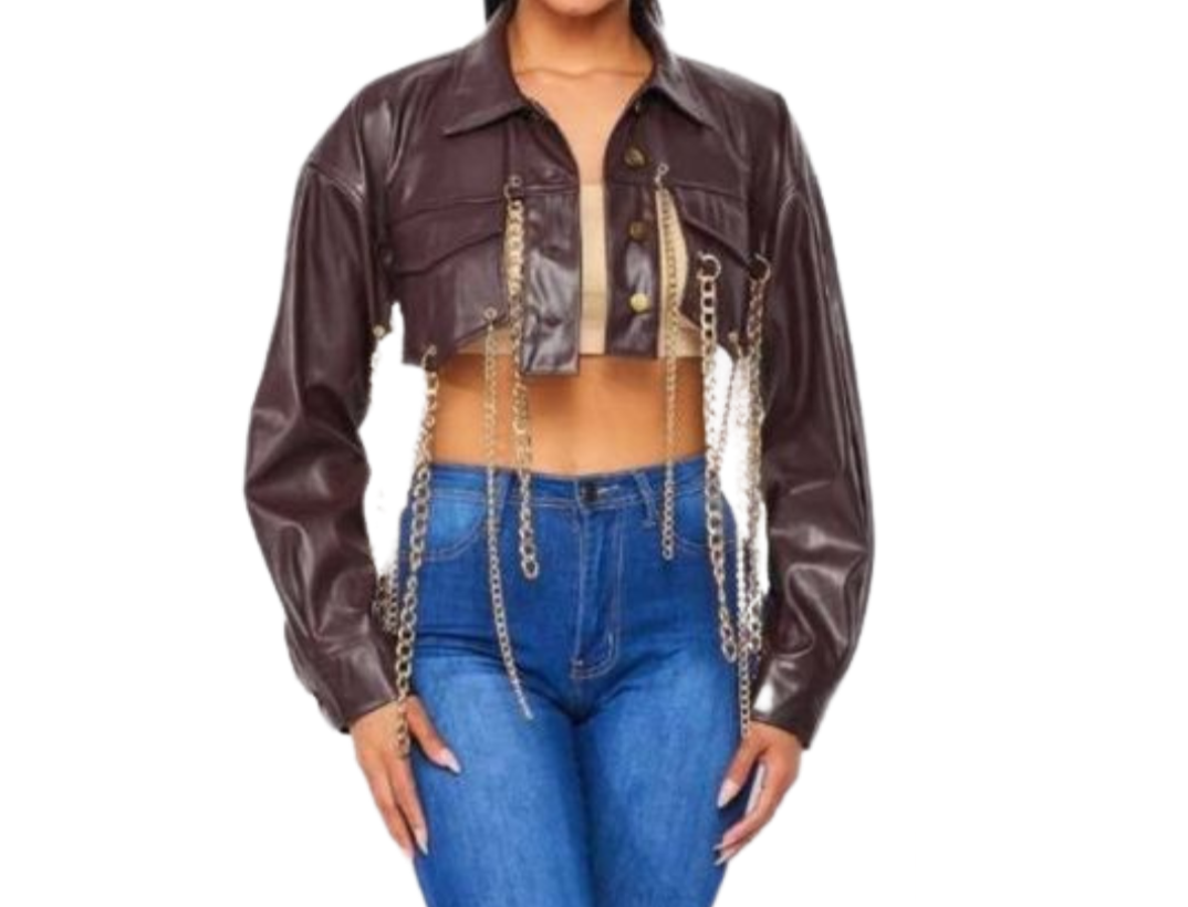 Chain Fringe PU Crop Jacket