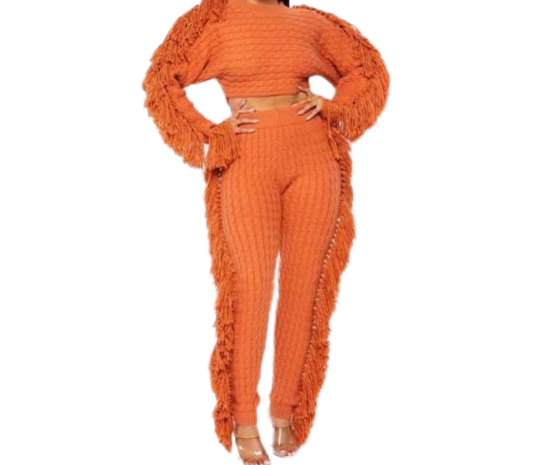 2 pc Fringe High Waist Jogger Set