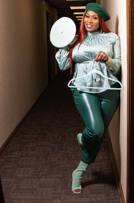 If It Ain’t About The Money Vegan Leather Green Leather Pants