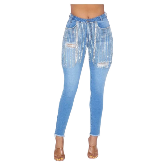 Bling Sequin Fringe Jeans