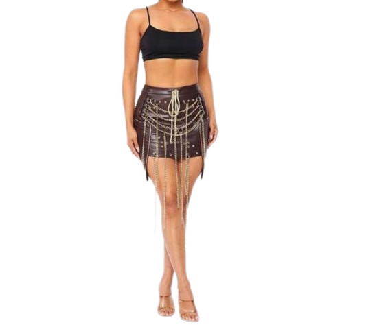 Chain Fringe PU Crop Skirt