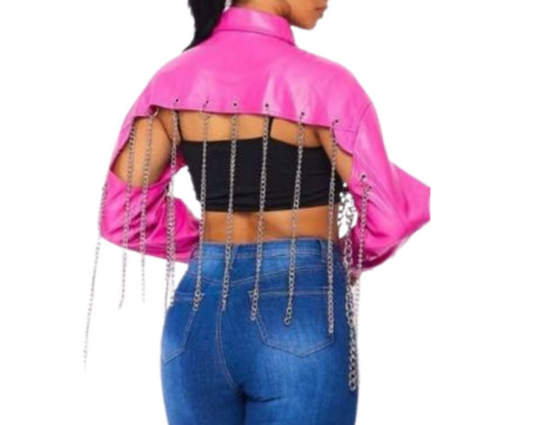 Chain Fringe PU Crop Jacket