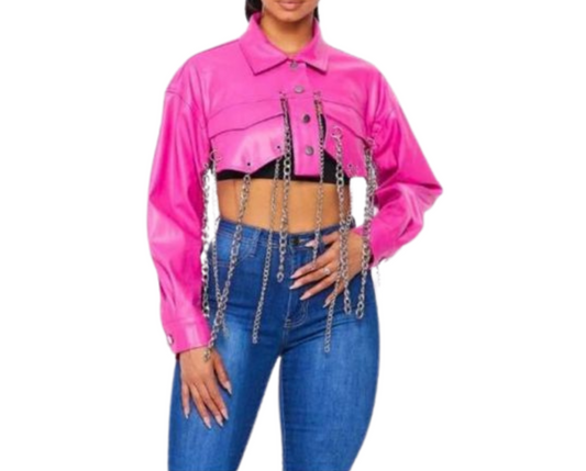 Chain Fringe PU Crop Jacket