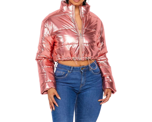 Metallic Cropped Puffer