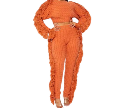 2 pc Fringe High Waist Jogger Set