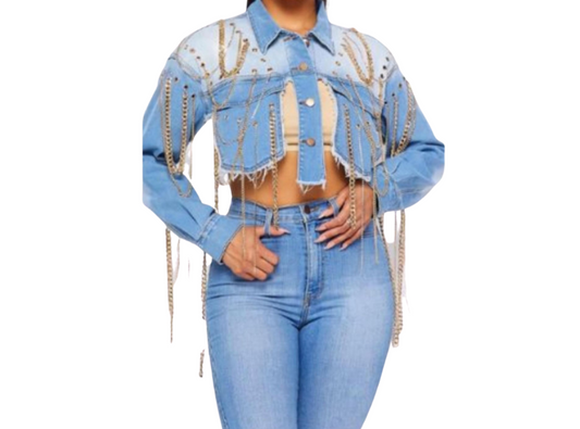 Break Every Chain Denim Crop Jacket