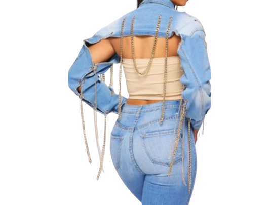 Break Every Chain Denim Crop Jacket