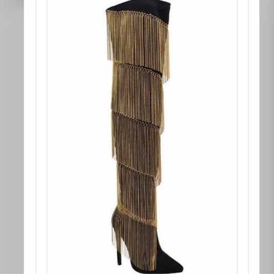 Blessed By Design Exclusive Black Thigh High Boots w/ Gold Shingles